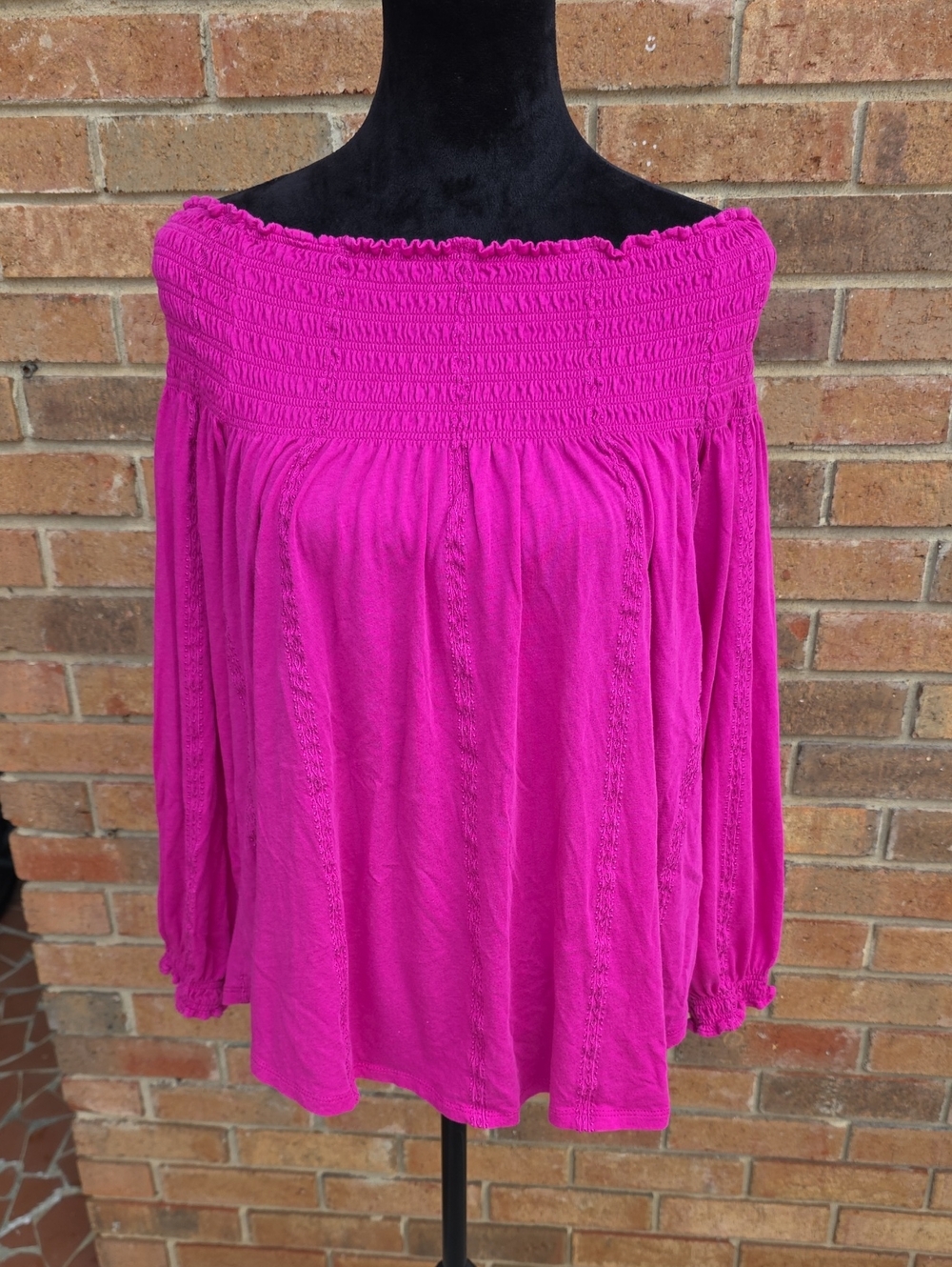 Ralph Lauren Off-Shoulder Magenta Long Sleeve Top Size LP